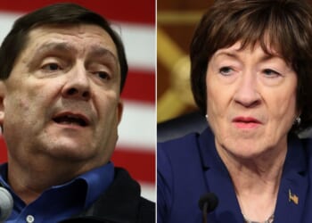 An ad for Maine GOP Sen. Susan Collins, right, attacking her Democrat opponent Troy Jackson, left, accidentally ran in Portland, Oregon, instead of Portland, Maine.