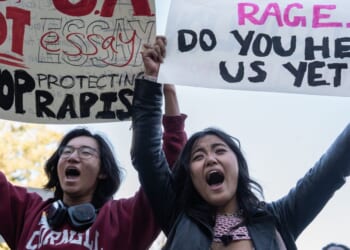 Thousands of Cornell University students and others from the Cornell community fill Ho Plaza for the Justice for Survivors protest hosted by twenty student organizations on Oct. 5, 2026.