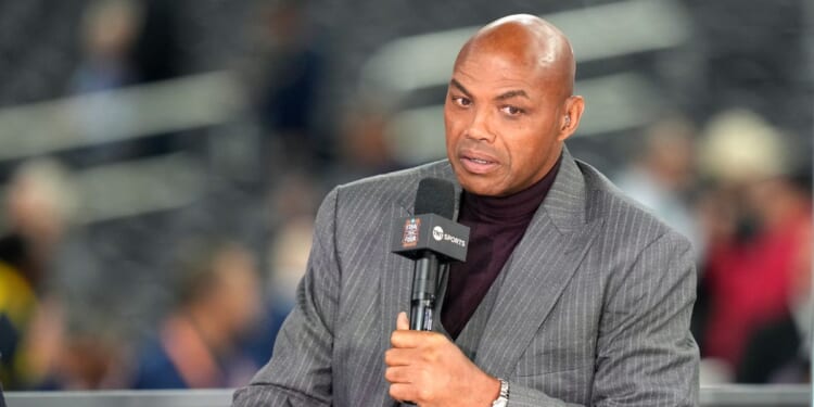 TNT college basketball analyst Charles Barkley on air before the National Championship of the 2026 NCAA Men's Basketball Tournament between the Michigan Wolverines and the Connecticut Huskies at Lucas Oil Stadium on April 6, 2026, in Indianapolis, Indiana.