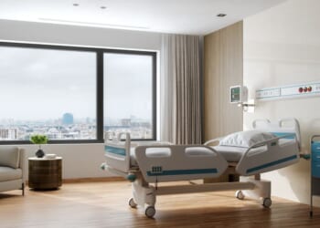 A patient room in a luxury hospital.