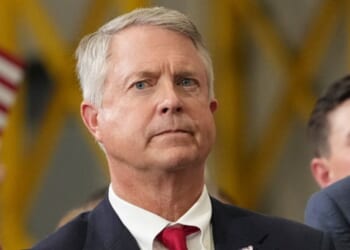 Senator Roger Marshall (R-KS) stands near Vice President JD Vance during an event at Olathe, Kansas on September 14, 2026.