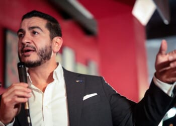 Michigan Democratic Senate candidate Abdul El-Sayed campaigns at The Meanwhile Bar on Oct. 8, 2026, in Grand Rapids, Michigan.