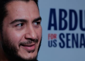 Democratic Senate candidate Abdul El-Sayed speaks to journalists at a campaign event in Ionia, Michigan, on Oct. 11, 2026.