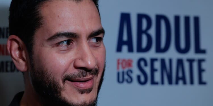 Democratic Senate candidate Abdul El-Sayed speaks to journalists at a campaign event in Ionia, Michigan, on Oct. 11, 2026.