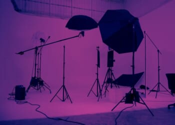 A studio video production lighting set.