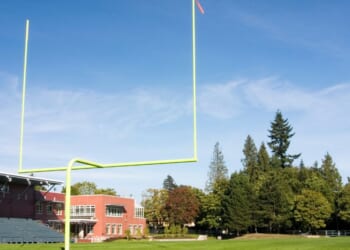 A high school football field.