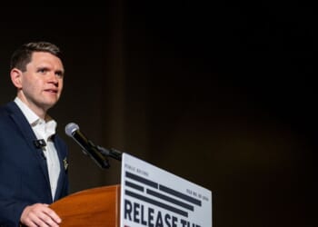 Texas Democratic Senate candidate James Talarico speaks during an event at the Epstein Memorial Reading room on Sept. 10, 2026, in Dallas, Texas.