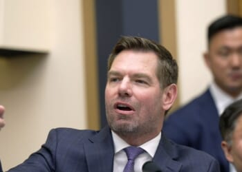 Rep. Eric Swalwell questions Special Counsel Jack Smith as he testifies during a hearing before the House Judiciary Committee in the Rayburn House Office Building on Capitol Hill on Jan. 22, 2026, in Washington, D.C.