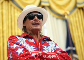 Kid Rock speaks alongside President Donald Trump before Trump signed an executive order in the Oval Office of the White House on March 31, 2025, in Washington, D.C.