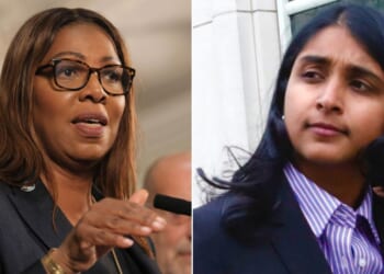 New York Attorney General Letitia James' opponent, Republican Saritha Komatireddy, right, accused her of neglecting the people of New York while she seeks to make a name for herself on the national stage.