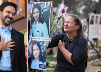New York City Mayor Zohran Mamdani, left, showed far more concern for the plight of Palestinians than for the Israelis, right, mourning those slaughtered by Hamas on Oct. 7, 2023.