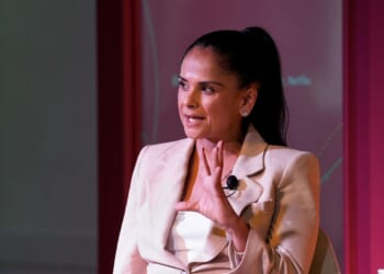 Bela Bajaria speaks onstage during Puck x MoffettNathanson's In the Arena at Second NYC on Oct. 1, 2026, in New York City.