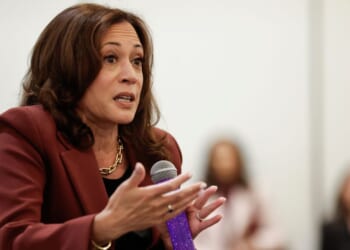 Former Vice President Kamala Harris speaks at the third annual SHE LEADS Conference at SLS Hotel on Sept. 29, 2026, in Los Angeles, California.