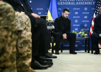 President Donald Trump speaks with the media during a meeting with Ukrainian President Volodymyr Zelenskyy on Sept. 22, 2026 in New York.