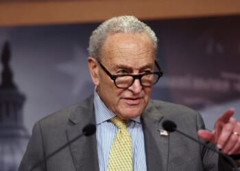 Senate Minority Leader Chuck Schumer takes a question during a press conference on China AI export controls at the U.S. Capitol on Sept. 23, 2026, in Washington, D.C.