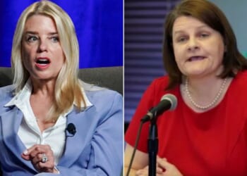 Attorney General Pam Bondi left, said, “We could not believe that a judge really did that,” but said they investigated the matter further and decided to charge Milwaukee County Judge Hannah Dugan, right.