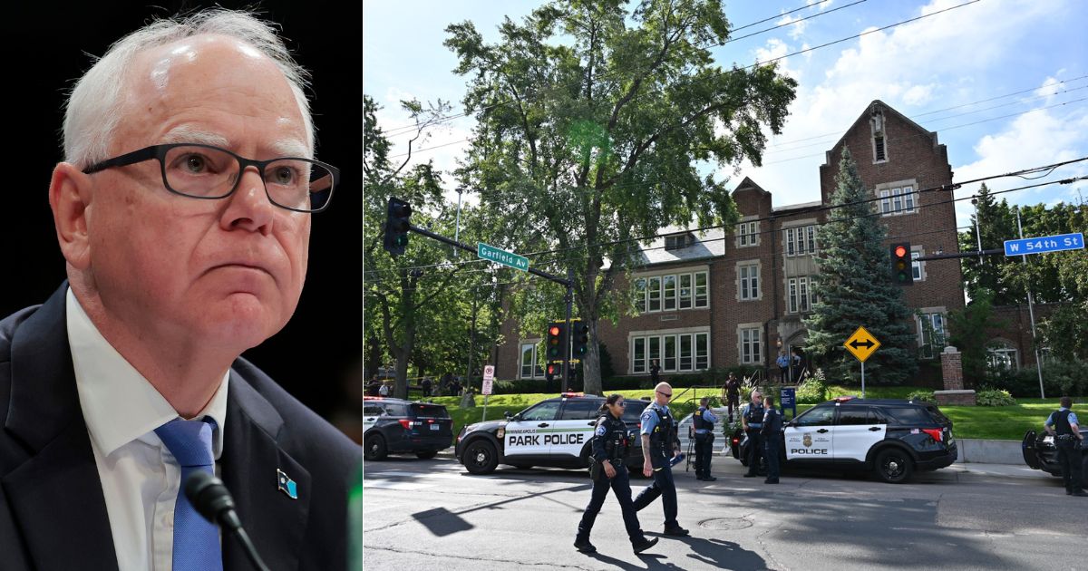 The Minnesota Catholic Conference had reached out to Gov. Tim Walz, left, asking for security for Catholic schools in the state prior to the Wednesday shooting at Annunciation Church and Catholic School, right, in Minneapolis, but it had been denied.