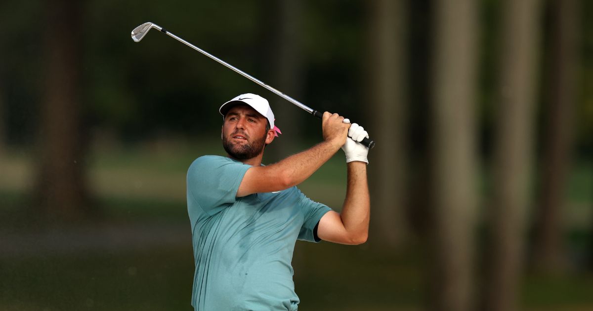 Scottie Scheffler of the United States plays a second shot on the 16th hole during the final round of the BMW Championship 2025 at Caves Valley Golf Club on Aug. 17, 2025, in Owings Mills, Maryland.