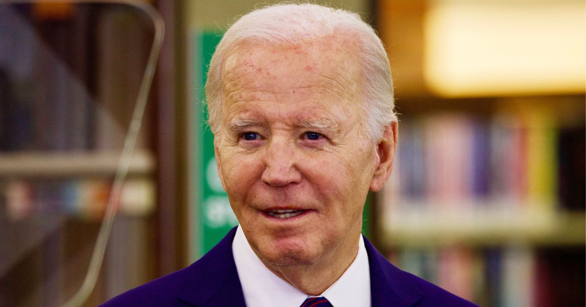 President Joe Biden visits a library in Culver City, California, on Feb. 21.