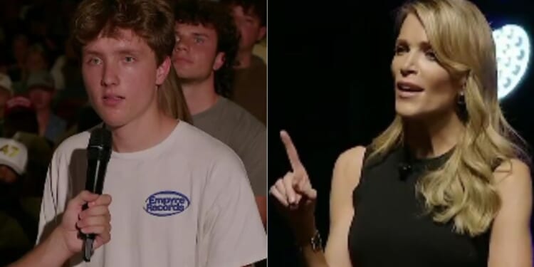 During a Turning Point USA event at Virginia Tech on Wednesday, Megyn Kelly, right, shut down a student, left, who attempted to claim that President Donald Trump incited violence towards the left and was - at least partially - to blame for the assassination of Charlie Kirk.
