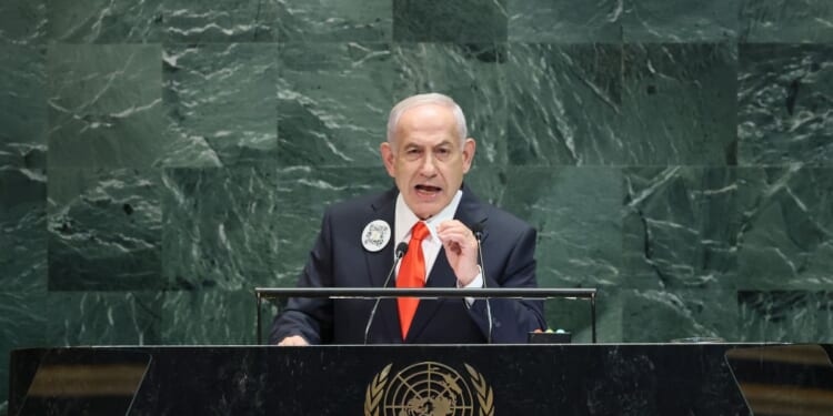 Prime Minister of Israel Benjamin Netanyahu speaks during the United Nations General Assembly on Sept. 26, 2025, in New York City.