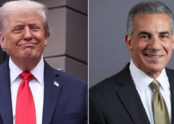 President Donald Trump, pictured left at the U.S. Open in New York on Sept. 7, gave a strong endorsement Thursday to New Jersey Republican Jack Ciattarelli, right, in his race for governor of the Garden State.