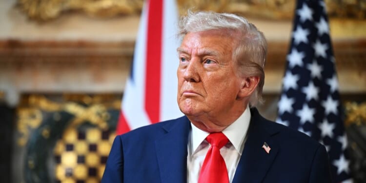 President Donald Trump attends a news conference with UK Prime Minister Keir Starmer in Aylesbury, England, on Sept. 18, 2025.