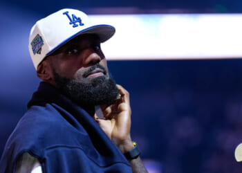 Los Angeles Lakers' Lebron James stands on the court before an NBA basketball preseason game against the Golden State Warriors in San Francisco, California, on Sunday.