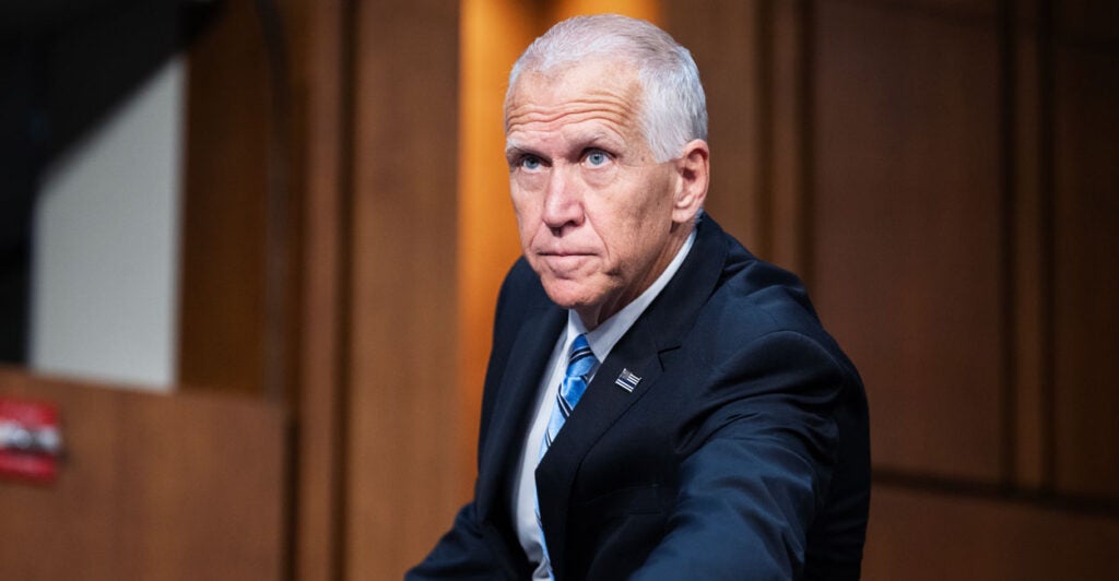 Thom Tillis arrives for a Senate Judiciary Committee confirmation hearing for judicial nominees in Dirksen building