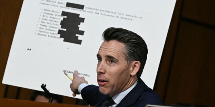 Sen. Josh Hawley, Republican from Missouri, speaks about the FBI's "Arctic Frost" investigation during an Oct. 7 Senate Judiciary Committee hearing with Attorney General Pam Bondi on oversight of the Department of Justice in Washington, D.C.