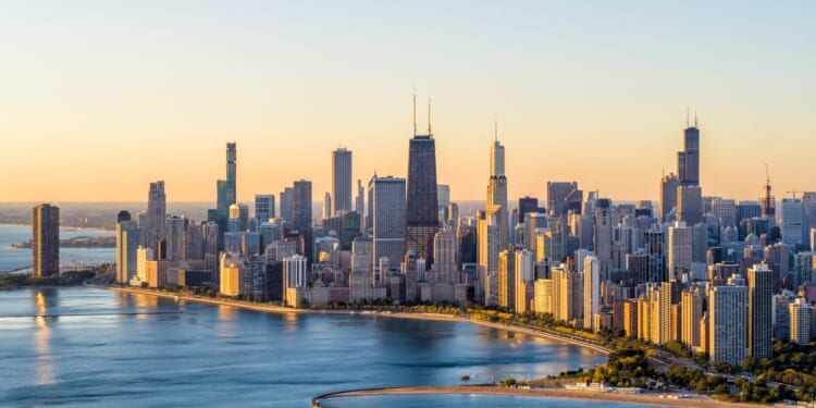 This photo shows an aerial view of Chicago.