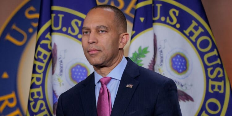 House Minority Leader Hakeem Jeffries, a Democrat from New York, holds a press conference in the U.S. Capitol Visitors Center on Oct. 1, 2025, in Washington, D.C.