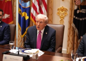 Vice President J.D. Vance and Secretary of State Marco Rubio look on as President Donald Trump speaks during a lunch meeting with Ukrainian President Volodymyr Zelensky at the White House on Oct. 17, 2025, in Washington, D.C.
