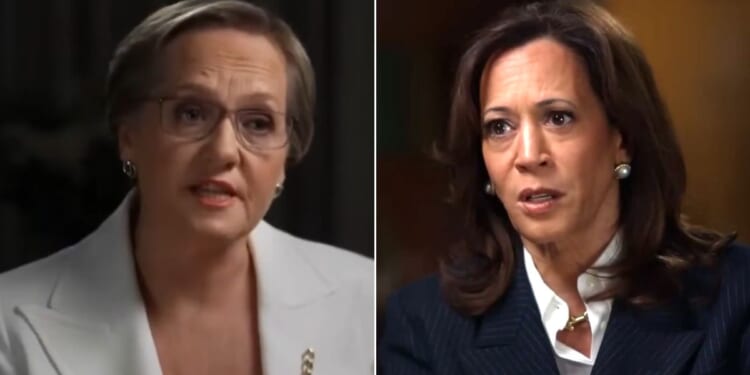 Former Vice President Kamala Harris, right, tried unsuccessfully to dodge a question from Australian Broadcasting Corporation's Sarah Ferguson about former President Joe Biden's failure to recognize his own frailty.