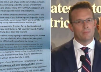 Conservative commentator Benny Johnson spoke at a news conference in which Attorney General Pam Bondi and other Department of Justice announced the arrest of a man from San Diego, California, who is accused of mailing a threatening communication to Johnson.