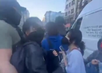 Protesters clashed with ICE agents carrying out a raid in New York City on Tuesday, resulting in the arrest of nine illegal aliens and four protesters.