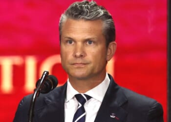 Secretary of War Pete Hegseth delivers remarks at the public memorial service for Charlie Kirk in Glendale, Arizona, on Sept. 21.