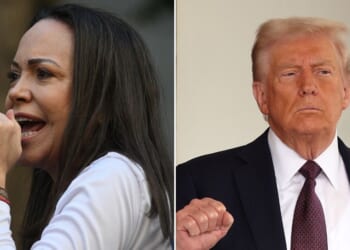 Venezuelan politician Marina Corina Machado dedicated her recently-awarded Nobel Peace Prize to US President Donald Trump on Oct. 10, 2025.