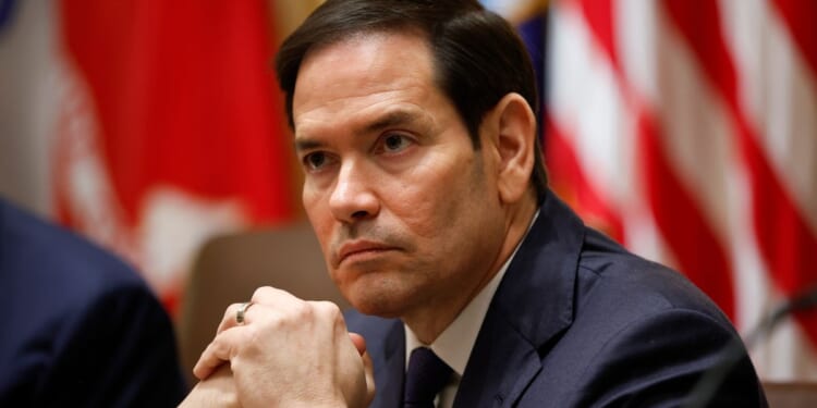 Secretary of State Marco Rubio looks on during a meeting with President Donald Trump and President of Argentina Javier Milei in the Cabinet Room at the White House in Washington, D.C., on Tuesday.