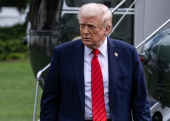 President Donald Trump returns to the White House following a visit to Walter Reed National Military Medical Center on Oct. 10, 2025, in Washington, D.C.