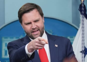 Vice President J.D. Vance gestures while speaking with reporters Oct. 1 at the White House in Washington, D.C.