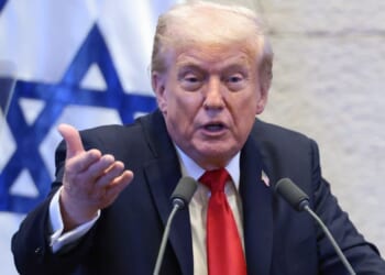 President Donald Trump addresses the Knesset, Israel's parliament, Monday in Jerusalem.