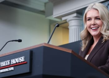 White House Press Secretary Karoline Leavitt speaks during a press briefing in the Brady Press Briefing Room of the White House on Oct. 6, 2025, in Washington, D.C.