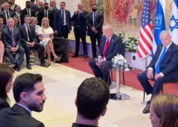 President Donald Trump listens to the families of the hostages of Hamas after he helped ensure the return of those still living via a peace deal on Oct. 13, 2025.