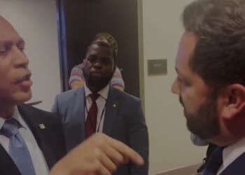 House Minority Leader Hakeem Jeffries was confronted by Rep. Mike Lawler on Wednesday.