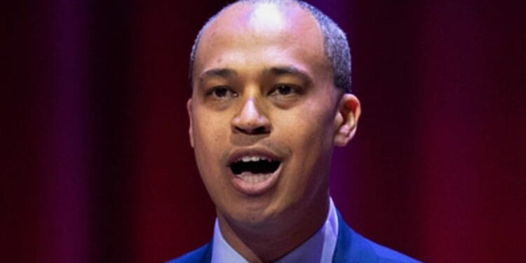 Democratic candidate for Virginia attorney general Jay Jones participates in the debate with Republican incumbent Jason Miyares in Richmond, Virginia, on Oct. 16.