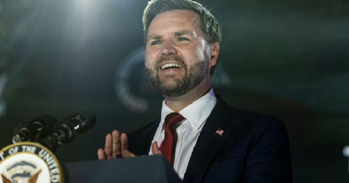 Vice President J.D. Vance laughs on Wednesday during an address at a Turning Point USA event at the University of Mississippi in Oxford, Mississippi.