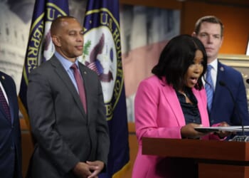 Rep. Jasmine Crockett speaks at a news conference at the US Capitol building in Washington, DC on Sept. 8, 2025.