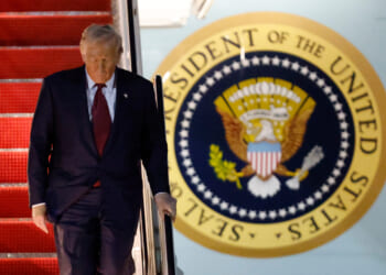 President Donald Trump walks down the stairs of Air Force One upon his arrival at Joint Base Andrews, Maryland, on Nov. 5, 2025, after giving a speech at the American Business Forum in Miami.