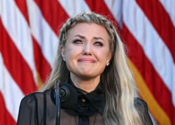Erika Kirk, Charlie Kirk's widow, participates in a Medal of Freedom Ceremony for late conservative activist Charlie Kirk in the Rose Garden of the White House in Washington, D.C., on Oct. 14, 2025.